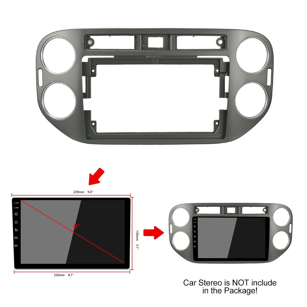 9 Inch 2/1din Car Fascia For VW Tiguan Dark Gray 2010-2016 Fascia Audio Fitting Adaptor In