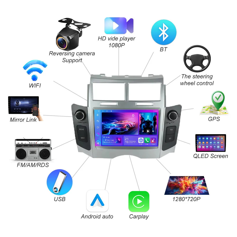 Android 16 Car Radio For Toyota Yaris Xp90 Vitz Platz 2005-2011 Car Radio Wireless Carplay | AUTOKITSHOP