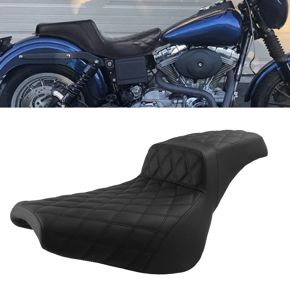 Black Two Up Motorcycle Complete Seat Driver & Passenger Cushion For Harley Softail Street Bob F - Automotive LED Light