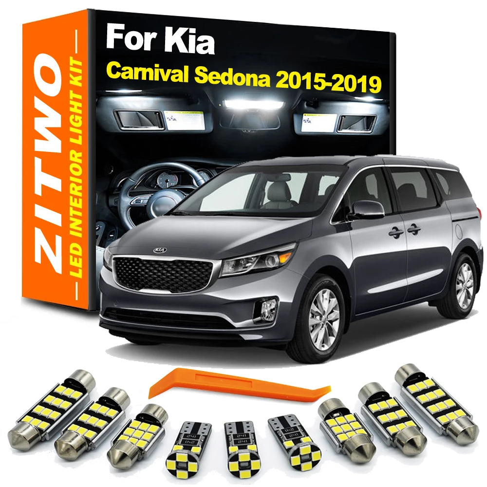 ZITWO 13Pcs LED Interior Dome Map Reading Trunk Plate Light Kit For KIA Carnival Sedona 2015 2016 2017 2018 2019 Car LED Bulb