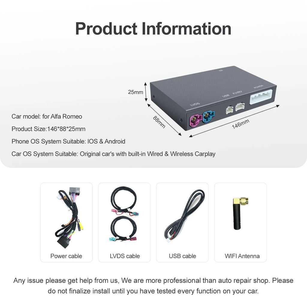 for Alfa Romeo Stelvio & Giulia 2017-2019 Wireless CarPlay Android Auto with Mirror Link A