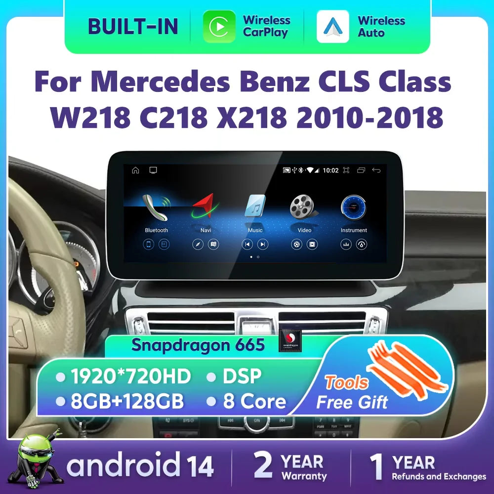 Android 14 Qualcomm Wireless CarPlay For Mercedes Benz CLS Class C218 W218 X218 2010-2018