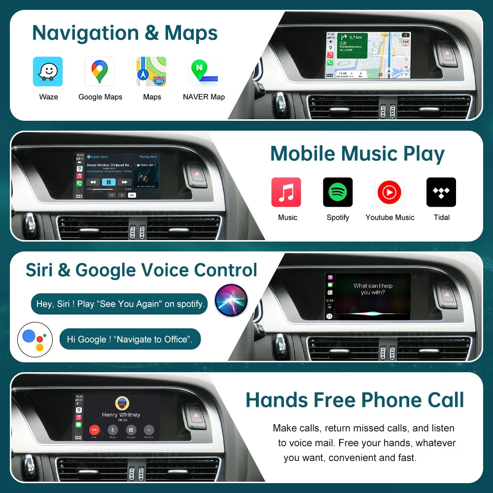 CN Wireless CarPlay Android Auto RoadTop Linux Module for Audi A4 A5 Q5 B9 2009-2017 with