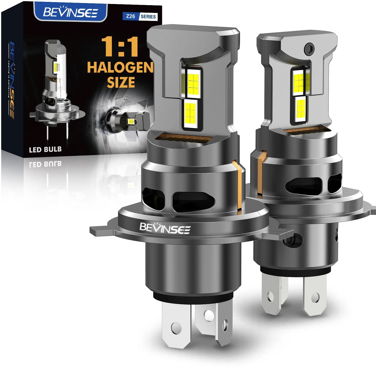 BEVINSEE 2Pcs H4 LED Headlight 70W 12000LM Canbus 6000K High&Low Beam 9003 HB2 H4 LED Auto