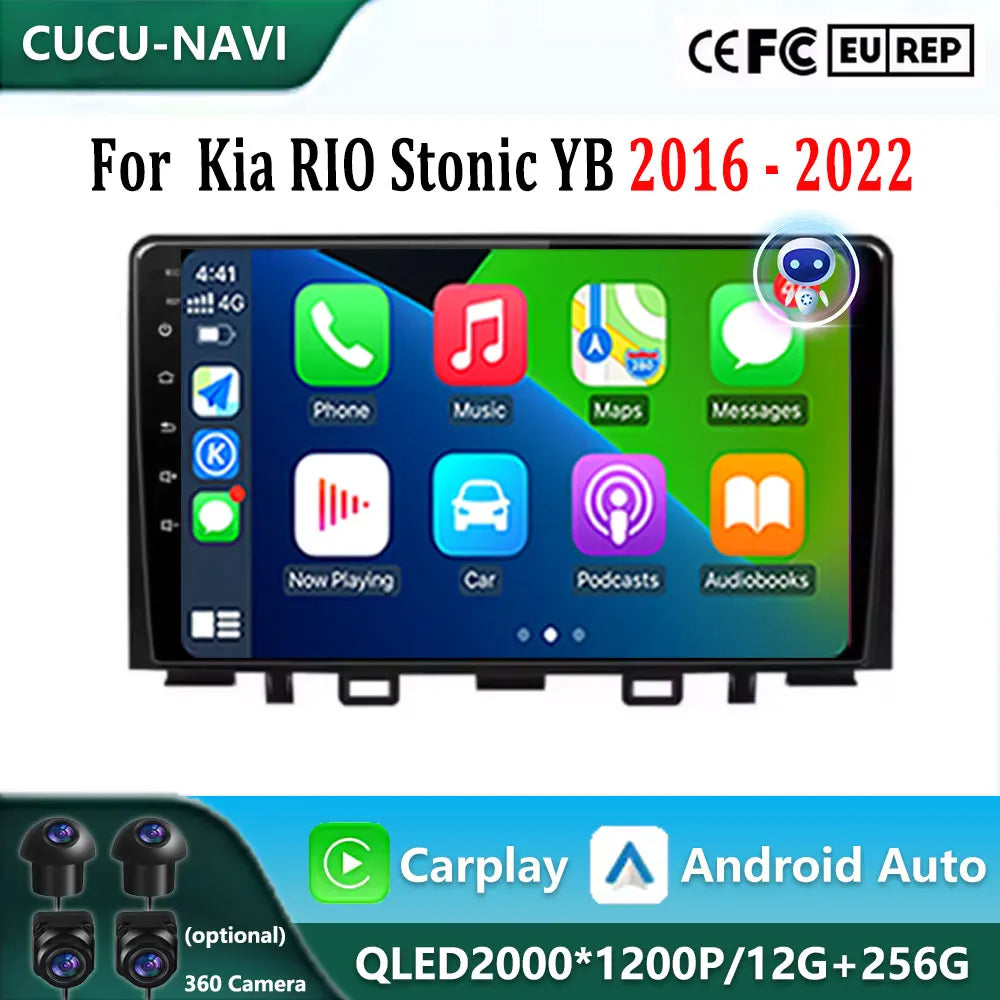 Android 16 Carplay Auto Car Radio For Kia RIO Stonic YB 2016 2017 2018 2019 2020 2021 2022 | AUTOKITSHOP