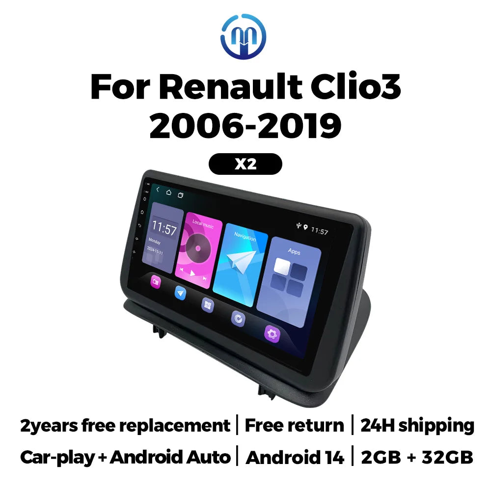 2025 Android 14 OS IPS 4-Core Car Radio For Renault Clio 3 2006 - 2019 Wireless Carplay Au