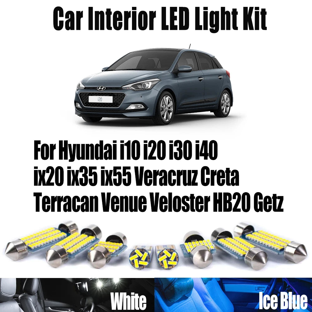 LED Interior Light Kit for Hyundai i10 i20 i30 i40 ix20 ix35 ix55 Veracruz Creta Terracan Venue Veloster HB20 Getz - ...