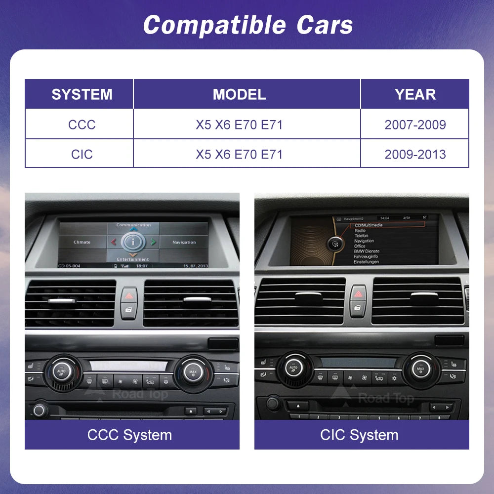 Road Top Wireless Carplay Touch Screen For BMW X5 E70 X6 71 2007-2013 CCC CIC Multimedia D | AUTOKITSHOP