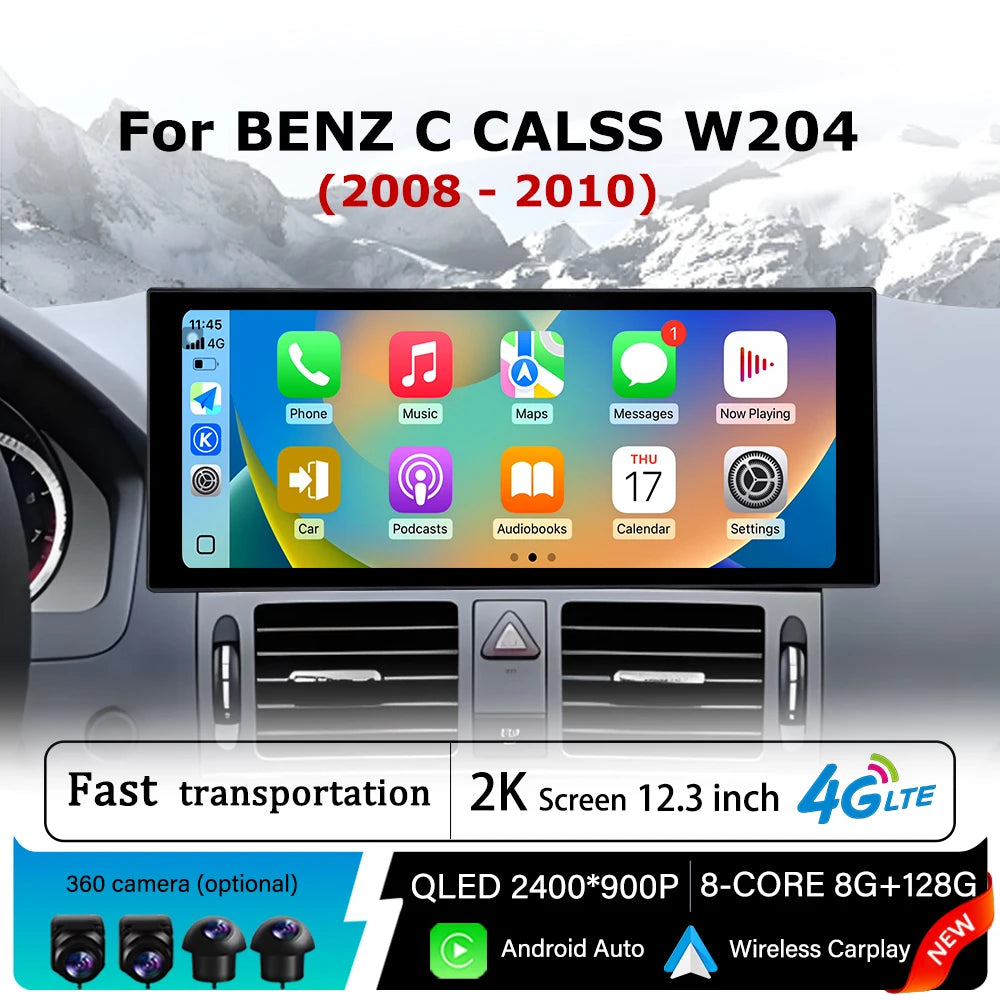 Carplay for Mercedes BENZ C CALSS W204 2008 - 2010 QLED 2400*900P Car Stereo Radio Multime