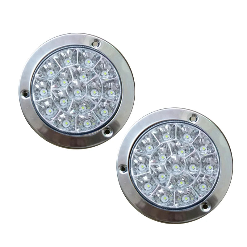 1 Pair 12-24V White Round Reverse Brake Turn Signal Rear Tail Light 16 LED for Car Truck T