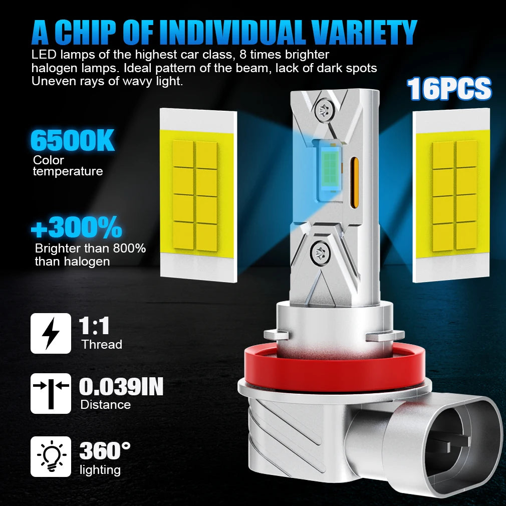 22000LM H8 H9 H11 H16JP LED Headlight 120W Super Bright 6500K Canbus 9005 HB3 9006 HB4 LED