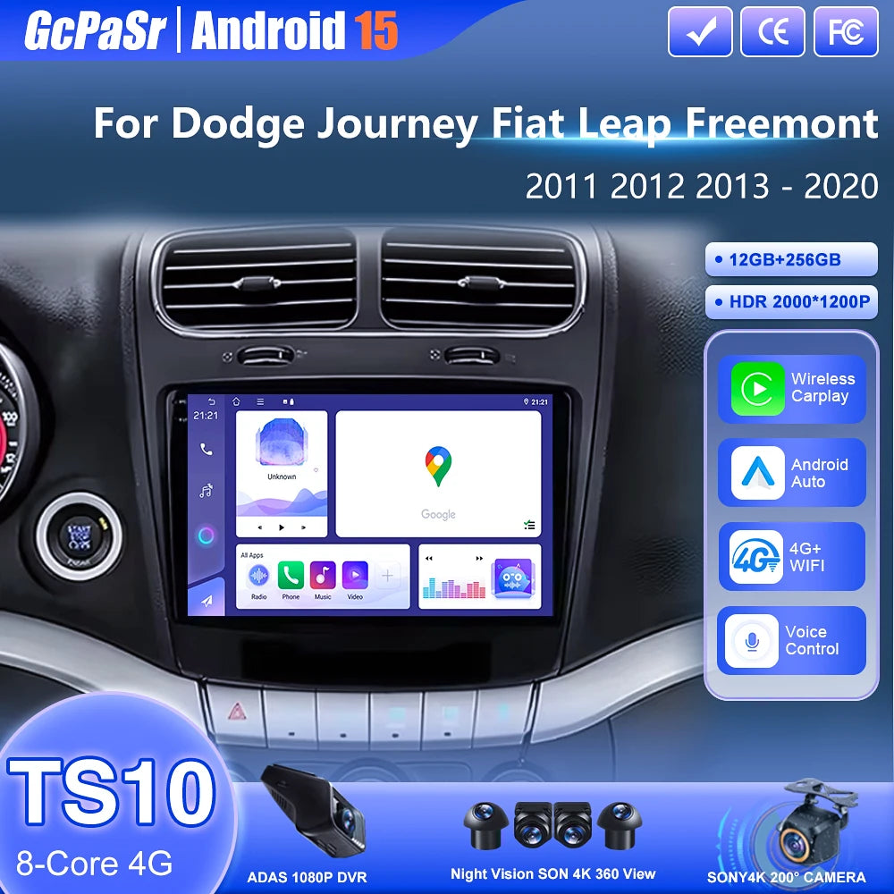Android 15 WIFI 5G Car Radio For Dodge Journey Fiat Leap Freemont 2011-2020 Auto Multimedi