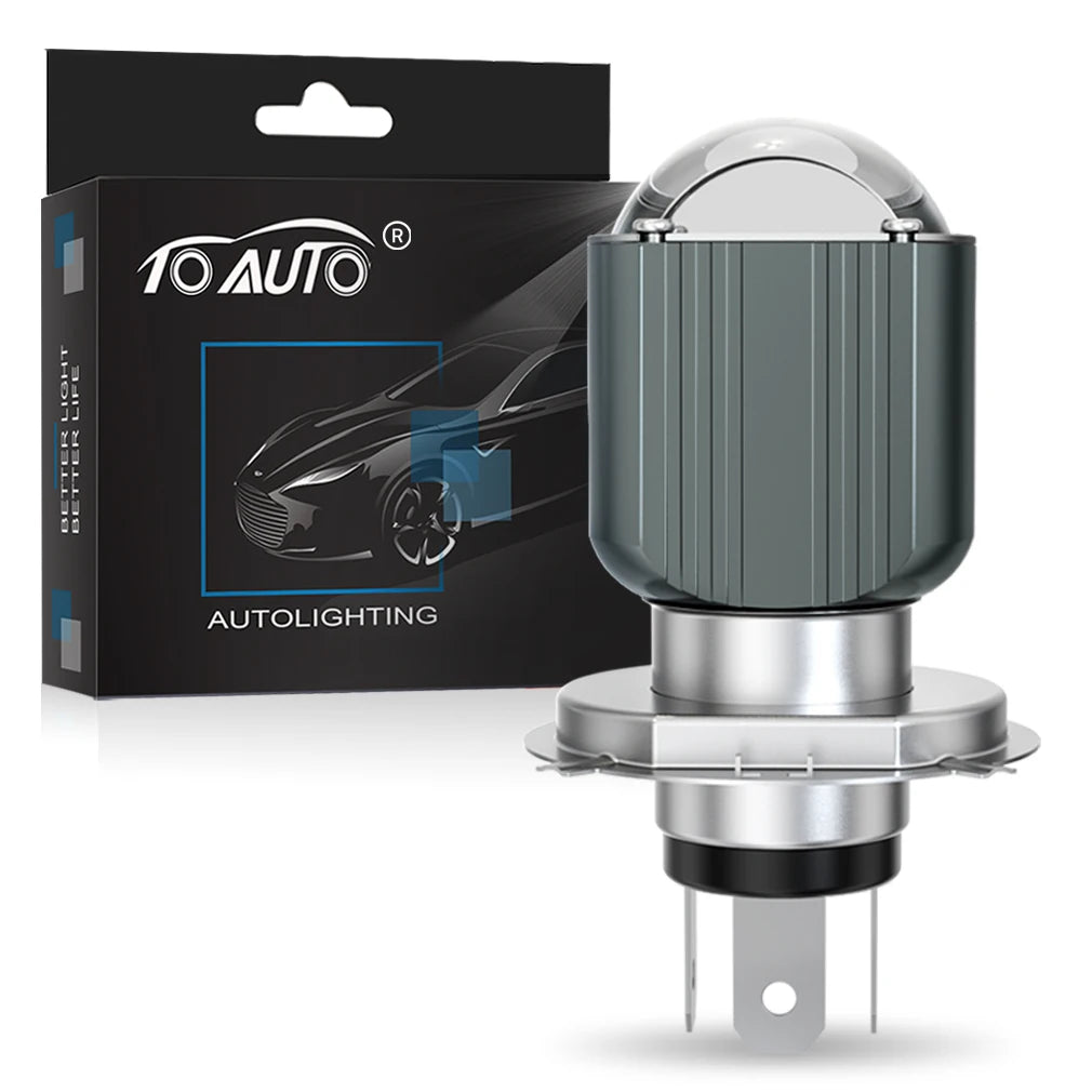 TOAUTO H4 LED Light Motorcycle Lens Projector Headlight BA20D 15W 12000LM Lens Moto H4 Bi