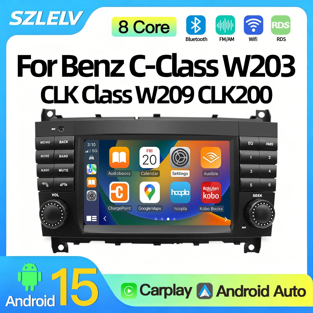 SZLELV For Mercedes Benz CLC W203 C280 C300 CLK W209 CLK220 GPS Navigation WIFI Android 15