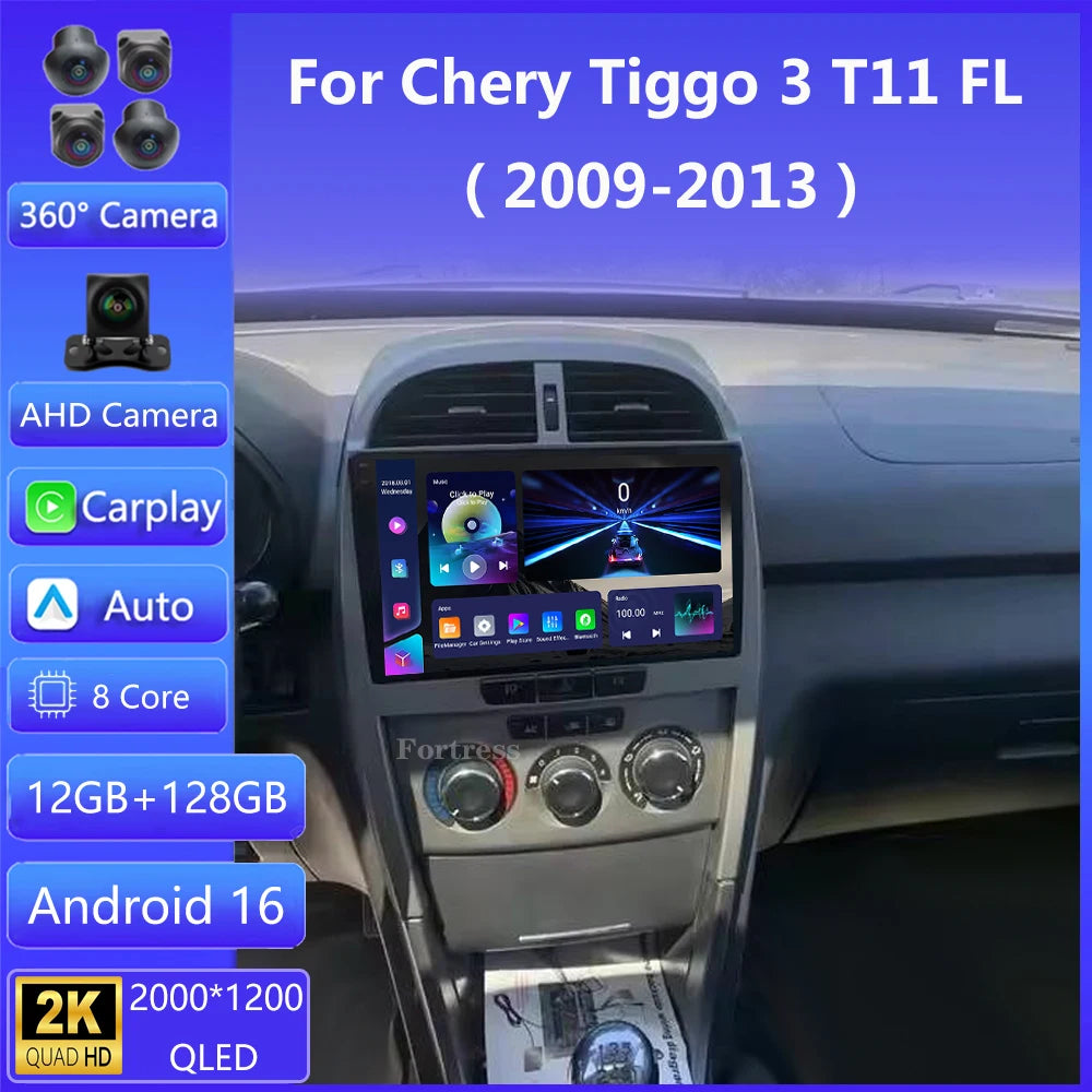 for Chery Tiggo 3 T11 FL 2009 - 2014 Android 16 Car Radio 8+256G Stereo Multimedia Video P