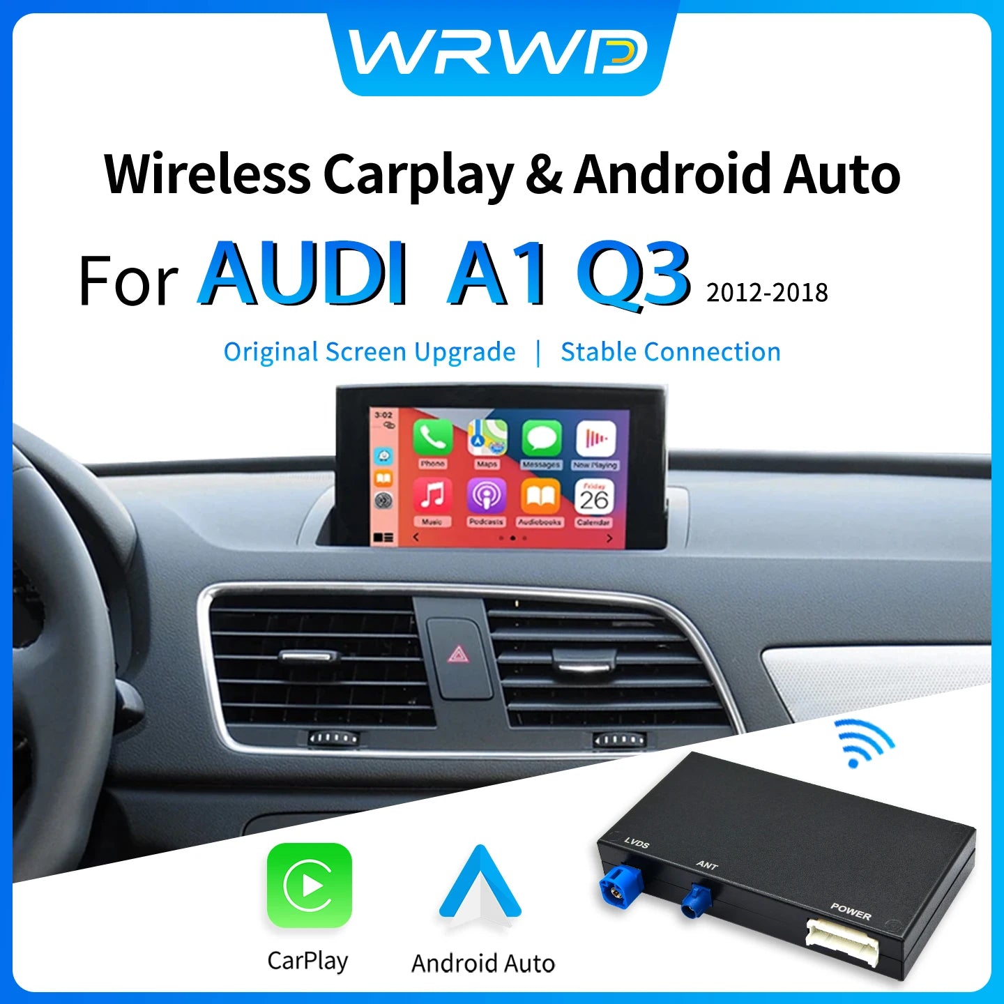 WRWD Wireless CarPlay Android Auto For Audi A1 Q3 2012-2018 2G/3G MMI HN+ RMC With AirPlay