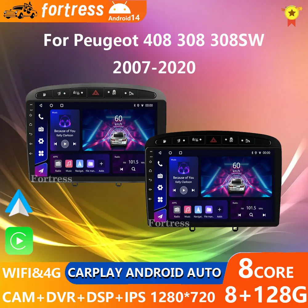 Android14 Auto Car Radio For Peugeot RCZ 308 SW 2007-2015 408 2012 - 2020 Multimedia GPS N