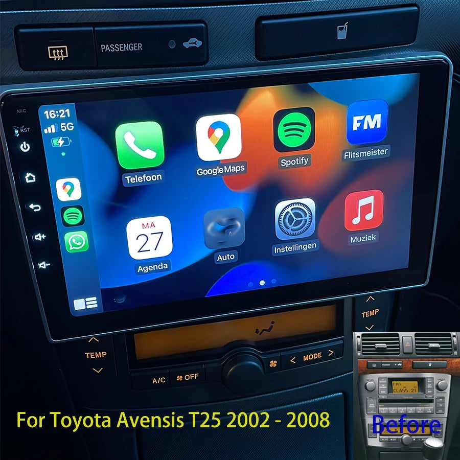 Android 14 Car Video Player Radio Big Screen AI Voice Upgrade For Toyota Avensis T25 2002-