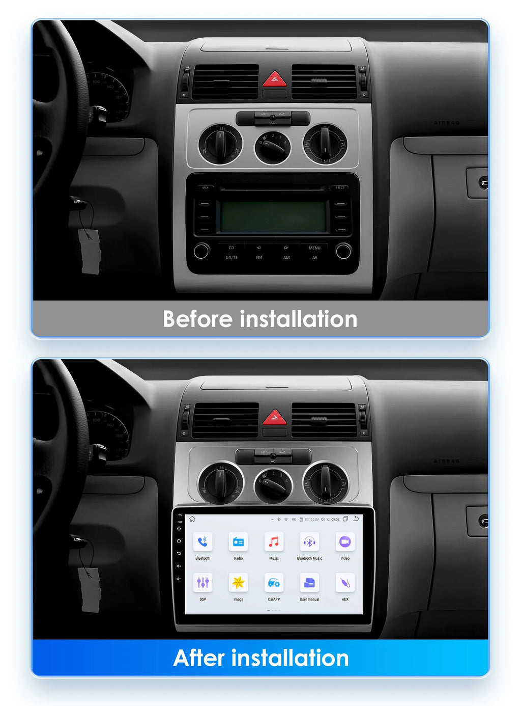 2din Android 13 Auto Carplay radio for VW Volkswagen Touran 1 2003-2010 Multimedia GPS Ste