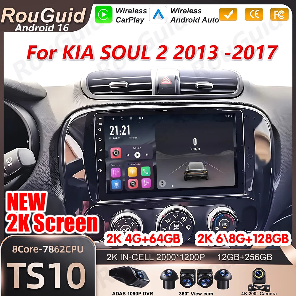 Android 16 Carplay For KIA SOUL 2 2013 2014 2015 2016 2017 Multimedia Player Bluetooth 2k  | AUTOKITSHOP