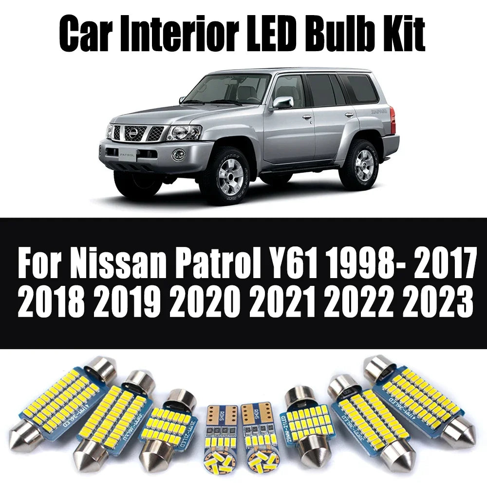 10-Piece LED Interior Light Kit for Nissan Patrol Y61 1998- 2018 - Canbus Dome Map Door Trunk Bulbs | AUTOKITSHOP