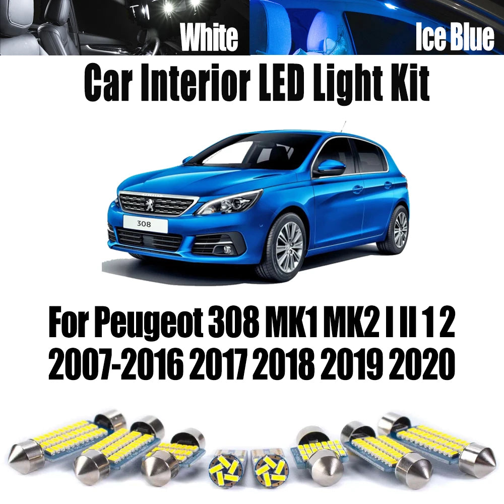 LED Interior Light Kit for Peugeot 308 MK1 MK2 I II 1 2 2007- 2016 - Canbus Dome Map Door Trunk Bulbs | AUTOKITSHOP