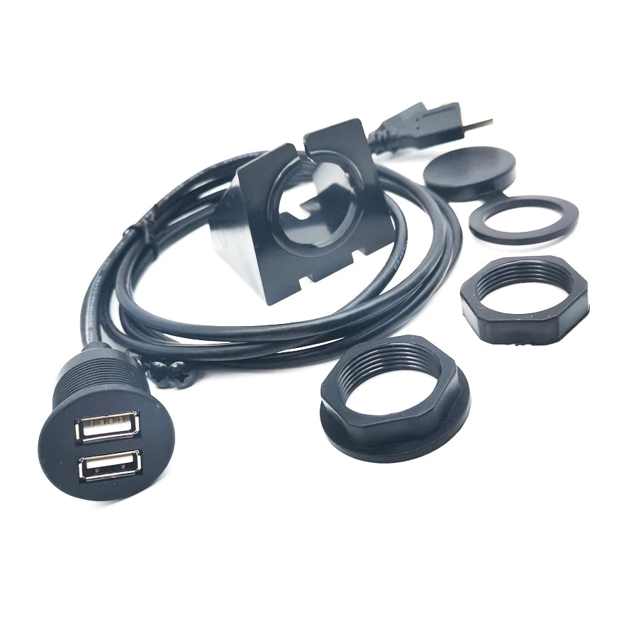 Pro Car Stereo Dashboard Flush Mount Dual USB 2.0A Male To Female Extension Wire