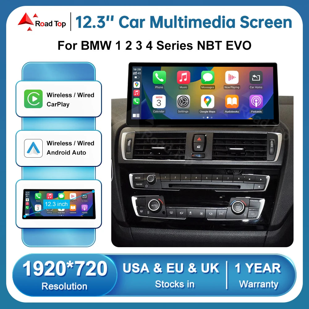 12.3 Car Multimedia Display Screen For BMW 1 2 3 4 Series F20 F21 F22 F30 F31 F32 F33 NBT  | AUTOKITSHOP