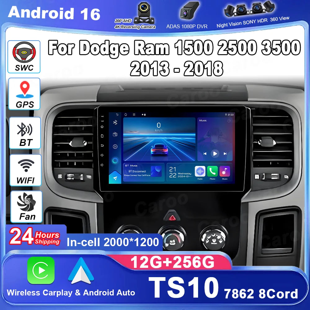 Android 16 For Dodge Ram 1500 2500 3500 2013 - 2018 Car Radio Head Unit Auto Stereo Multim