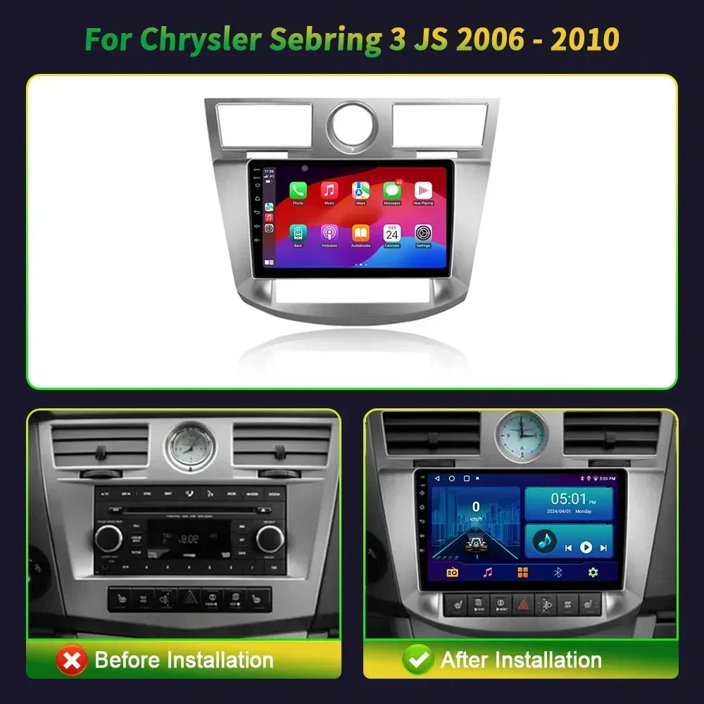 Android 14 For Chrysler Sebring 3 JS 2006-2010 Wireless Carplay Stereo Car Radio Multimedi