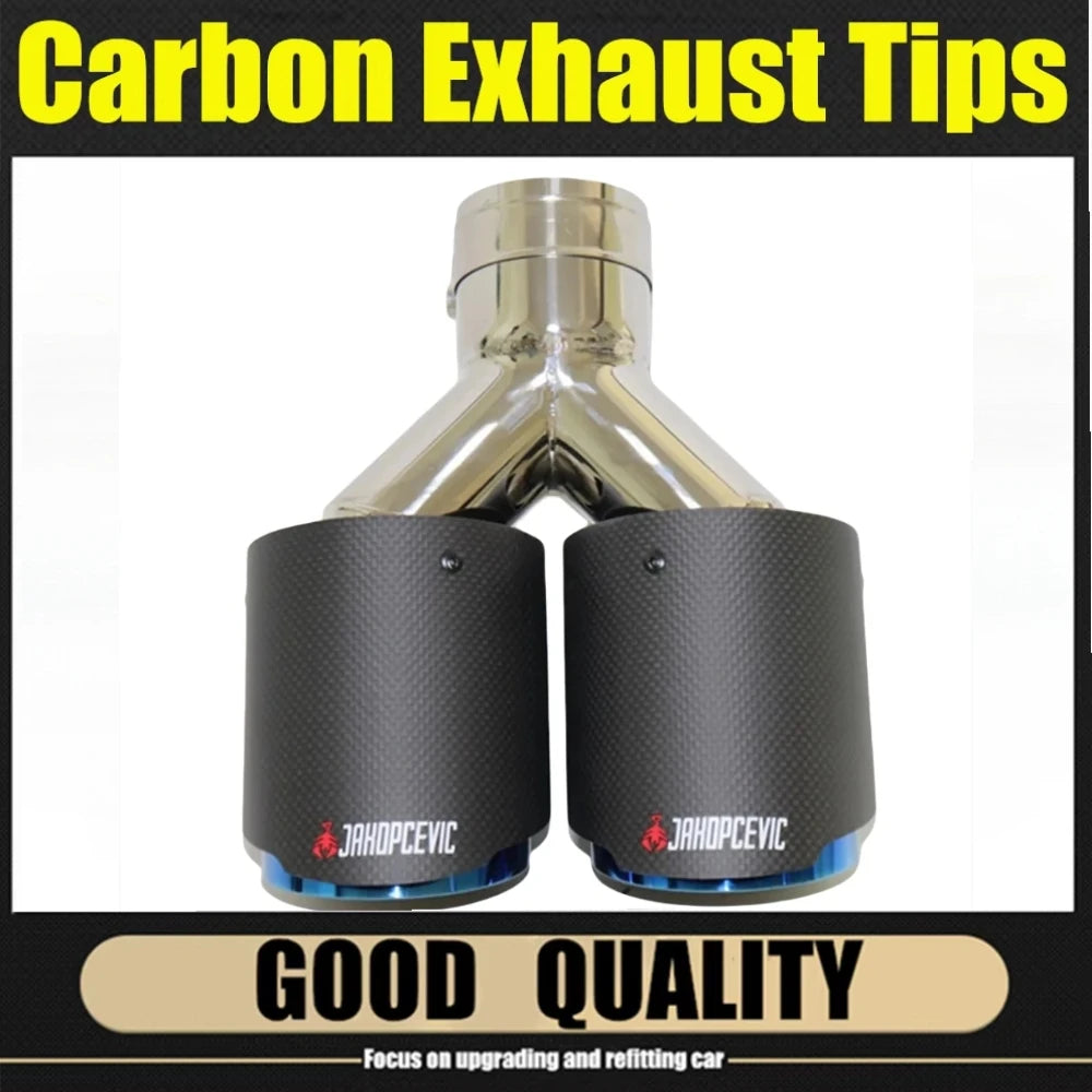 1 Pcs Matt Carbon Fiber Blue Stainless Exhaust Tips Car Muffler Double Y Pipes For Exhaust Dual  - Automotive LED Light