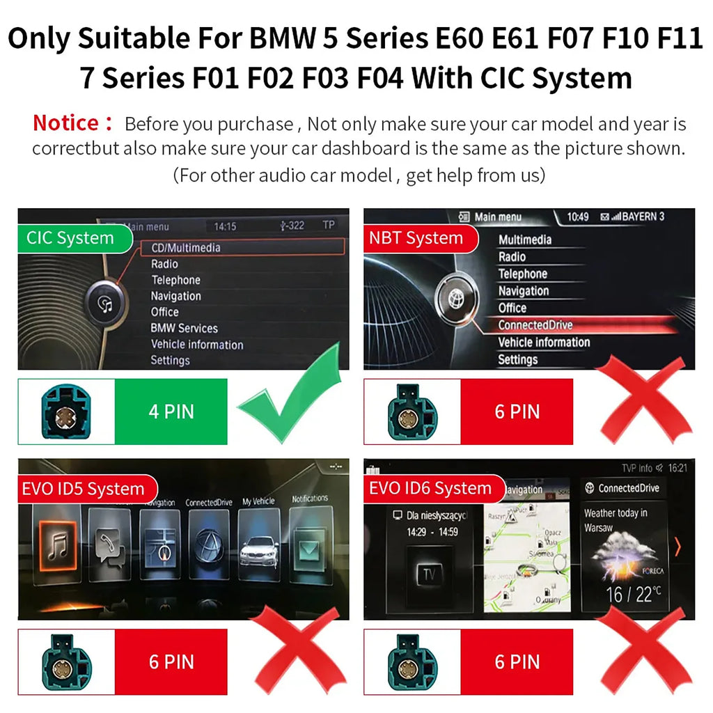 Wireless CarPlay Support Wireless/ Wired Android IOS For BMW CIC System Car 5 7 Series F10