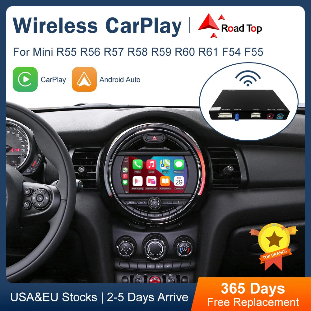 Road Top Wireless Android Auto CarPlay for Mini R55 R56 R57 R58 R59 R60 R61 F54 F55 F56 F5 | AUTOKITSHOP