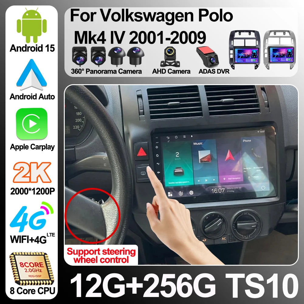 Car Radio Android 16 For Volkswagen Polo Mk4 2001 - 2011 Multimedia Carplay Player Car Ste | AUTOKITSHOP