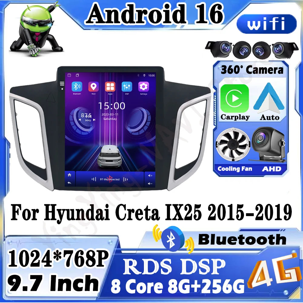 9.7" For Hyundai Creta IX25 2015-2019 Car Radio Stereo Multimedia Video Player GPS 4G WIFl