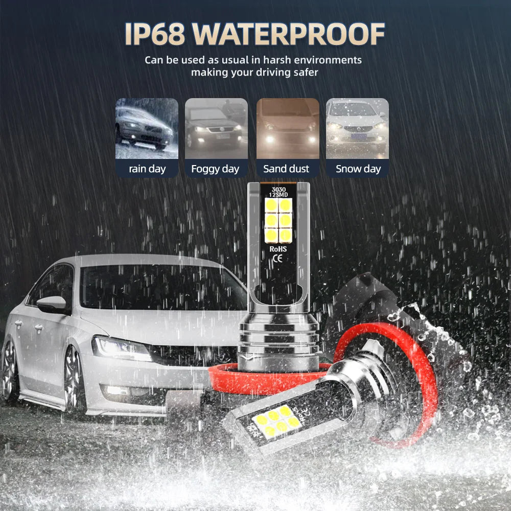 LED Headlight 12V Auto Front Lamps 360W 60000LM Car Fog Lights 6000K White For Mercedes-Be