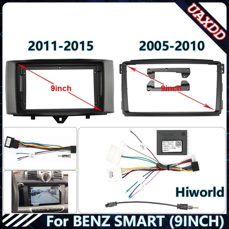 Car Radio Fascia Frame For2005-2015 BENZ SMART 9INCH Stereo Panel Wire Harness Power Cable