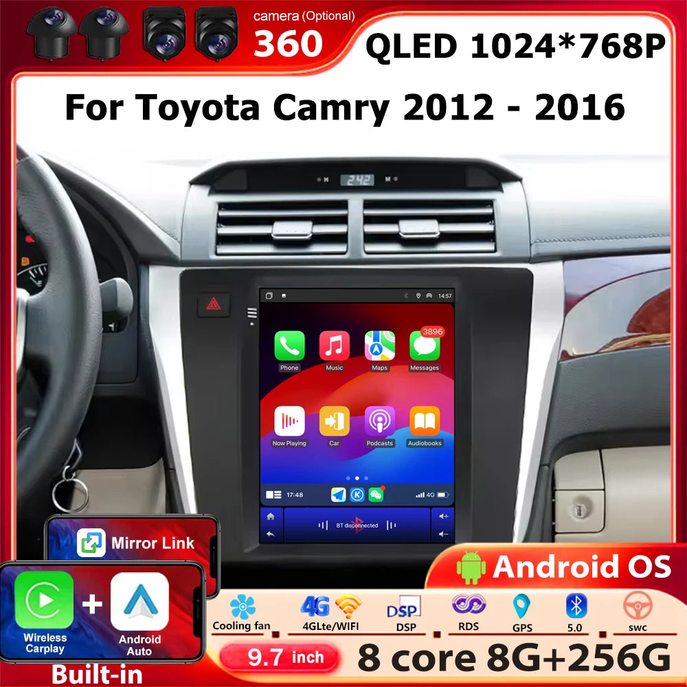 Android 16 Auto For Toyota Camry 2012 - 2016 Car Radio Multimedia Player GPS Navigation To