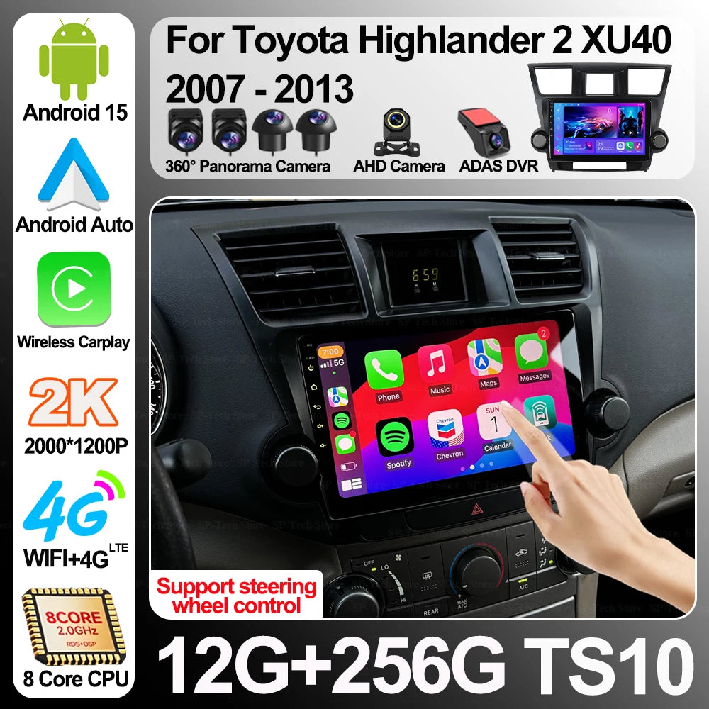 Android 16 For Toyota Highlander 2 Xu40 2007-2013 Car Radio Carplay Auto Multimedia Video  | AUTOKITSHOP