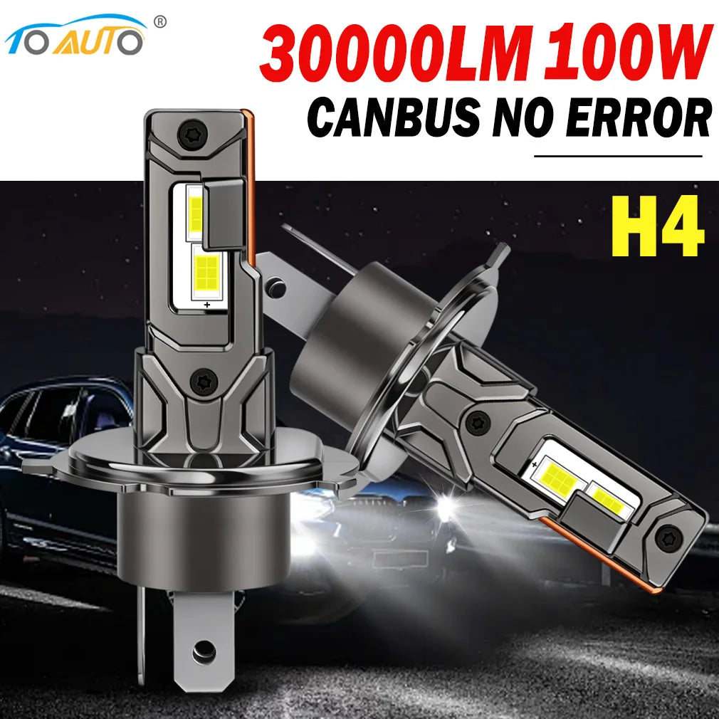 TOAUTO H4 LED Canbus 30000LM 100W H7 H11 LED Lights for Car H4 High Low Beam Auto Turbo La