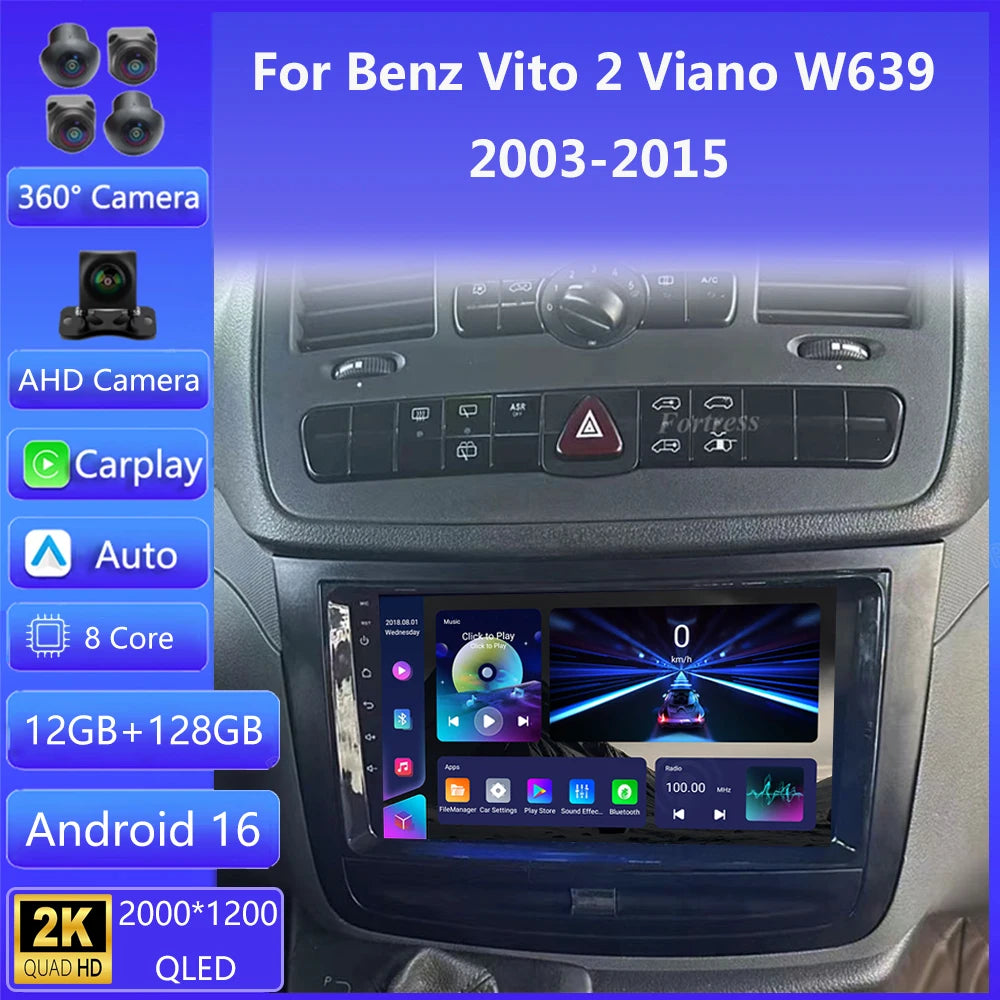 Android 16 Car Radio For Mercedes-Benz Vito 2 W639 Viano 2 2003 - 2015 Multimedia Video Pl