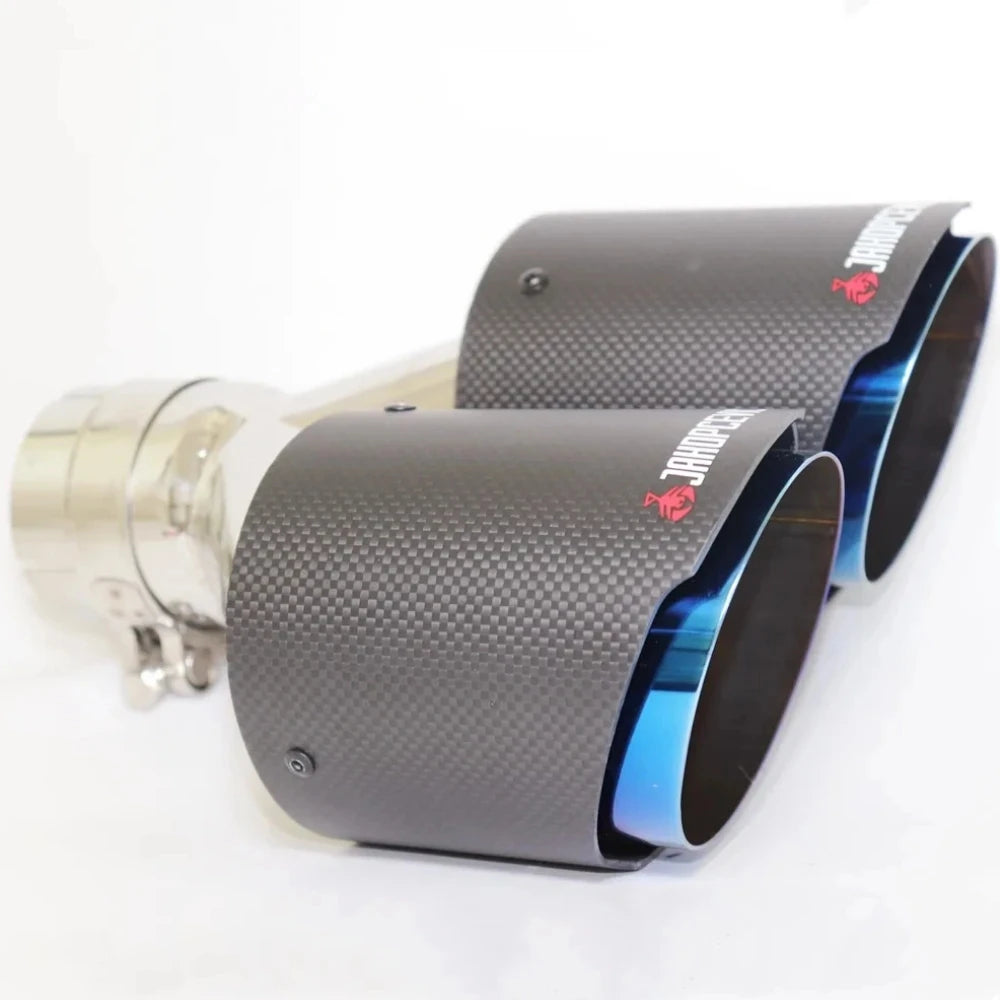 1 Pcs Matt Carbon Fiber Blue Stainless Exhaust Tips Car Muffler Double Y Pipes For Exhaust Dual  - Automotive LED Light