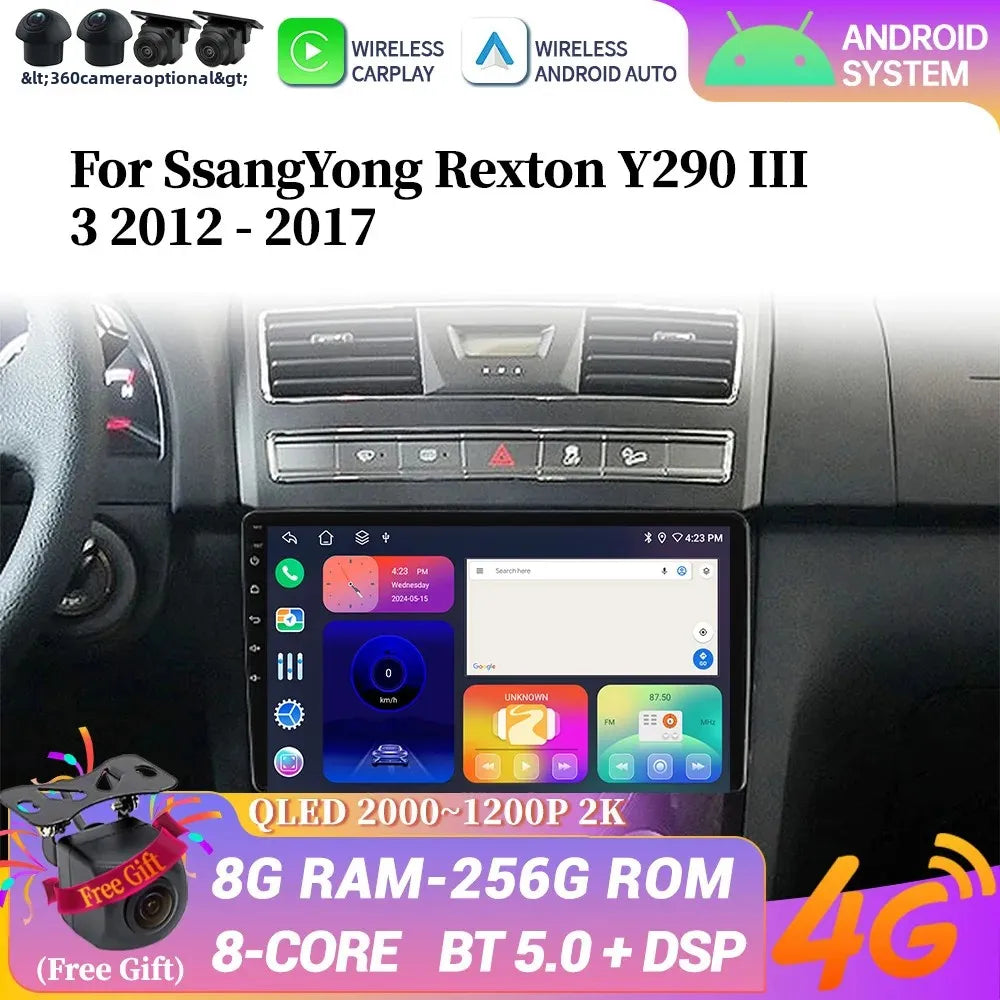 Wireless Bluetooth Carplay Stereo 4G Android 14 For SsangYong Rexton Y290 III 3 2012-2017