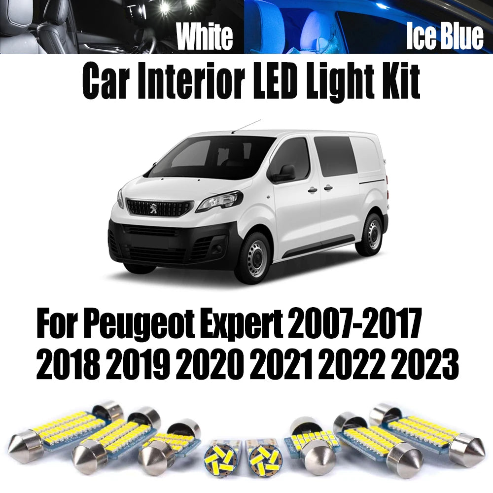 13-Piece LED Interior Light Kit for Peugeot Expert 2007- 2019 - Canbus Dome Map Door Trunk Bulbs | AUTOKITSHOP