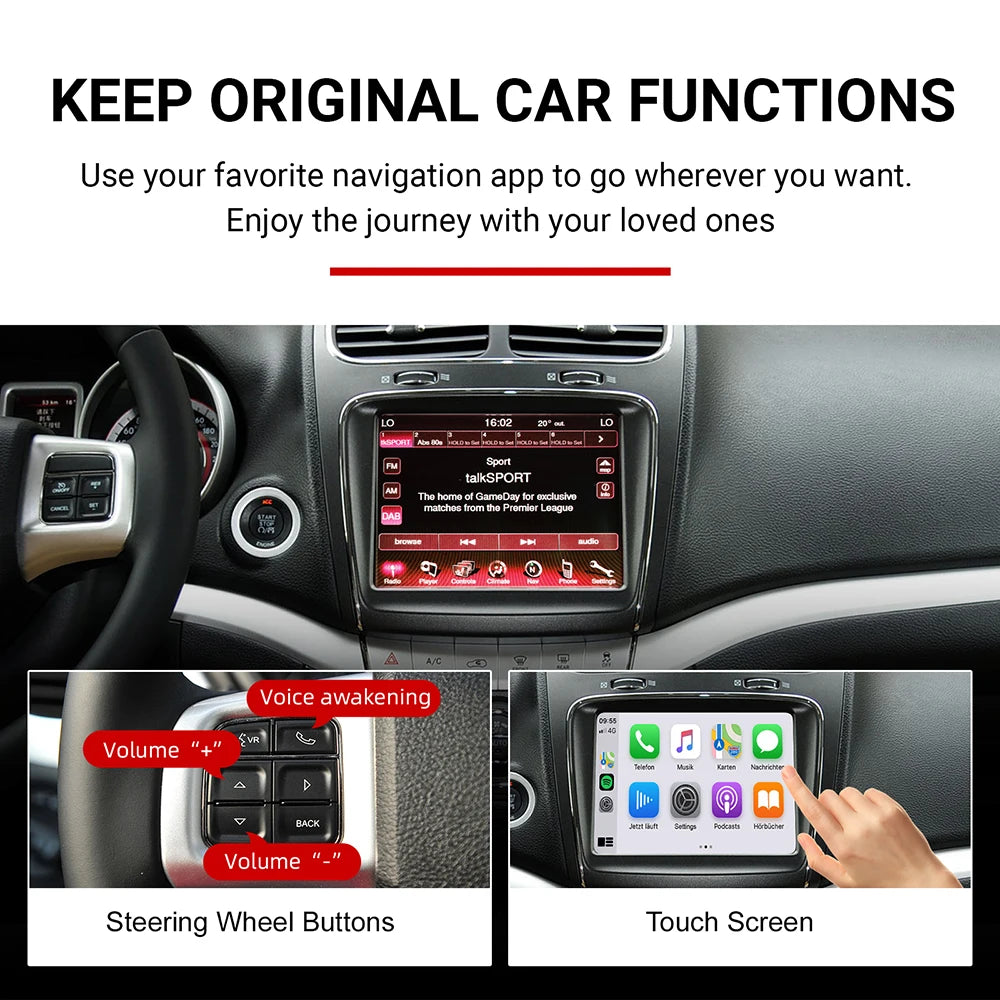 Wireless CarPlay Android Auto for Dodge Challenger Journey Charger Durango InterfaceRetrof