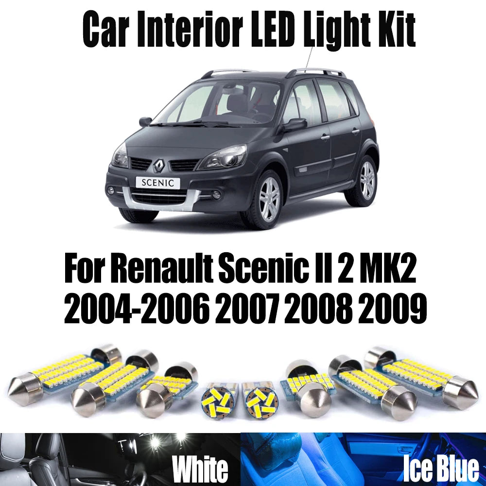 16-Piece LED Interior Light Kit for Renault Scenic II 2 MK2 2004-2009 - Canbus Dome Map Door Trunk Bulbs | AUTOKITSHOP