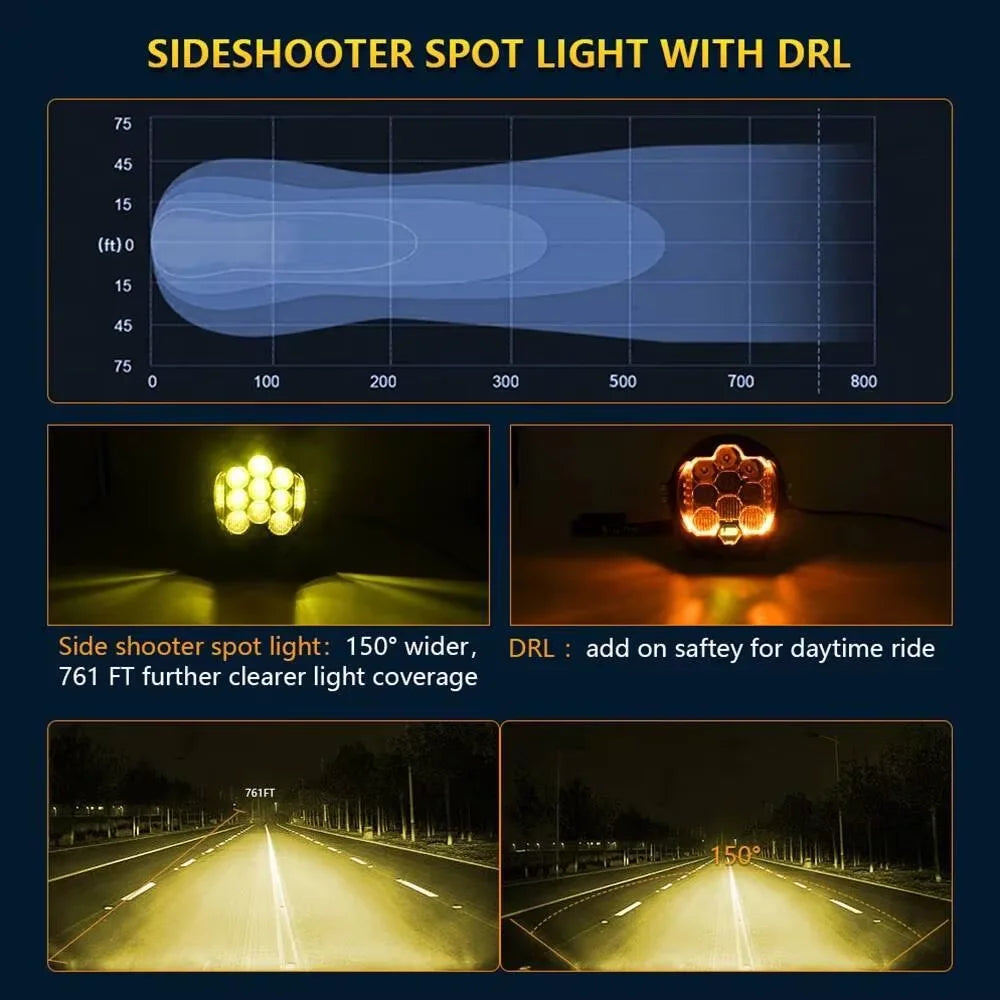 12V24V Yellow / White 3'' 5'' 7'' LED Car Headlight DRL Lamp Jeep Spot light For Truck ATV