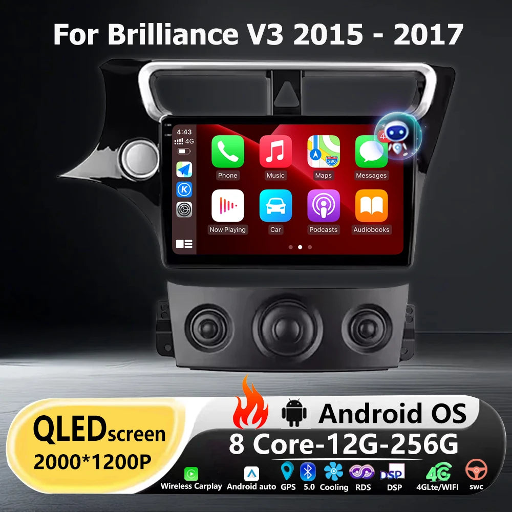Android 16 Auto Carplay For Brilliance V3 2015-2017 Car Radio Multimedia Player GPS Naviga