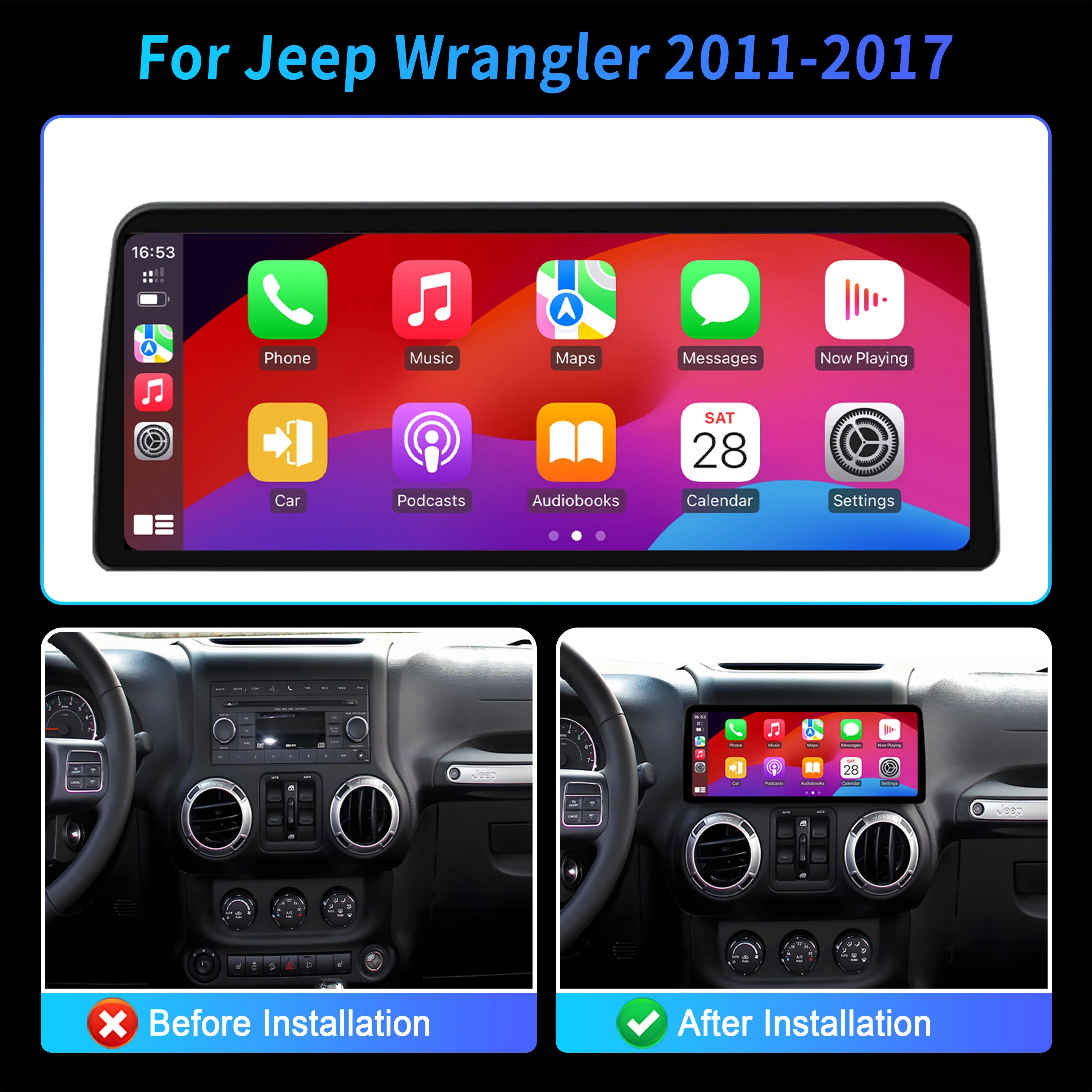 12.3 inch For Jeep Wrangler 2011-2015 2016 2017 Android 14 Auto Car Radio Multimedia Navig