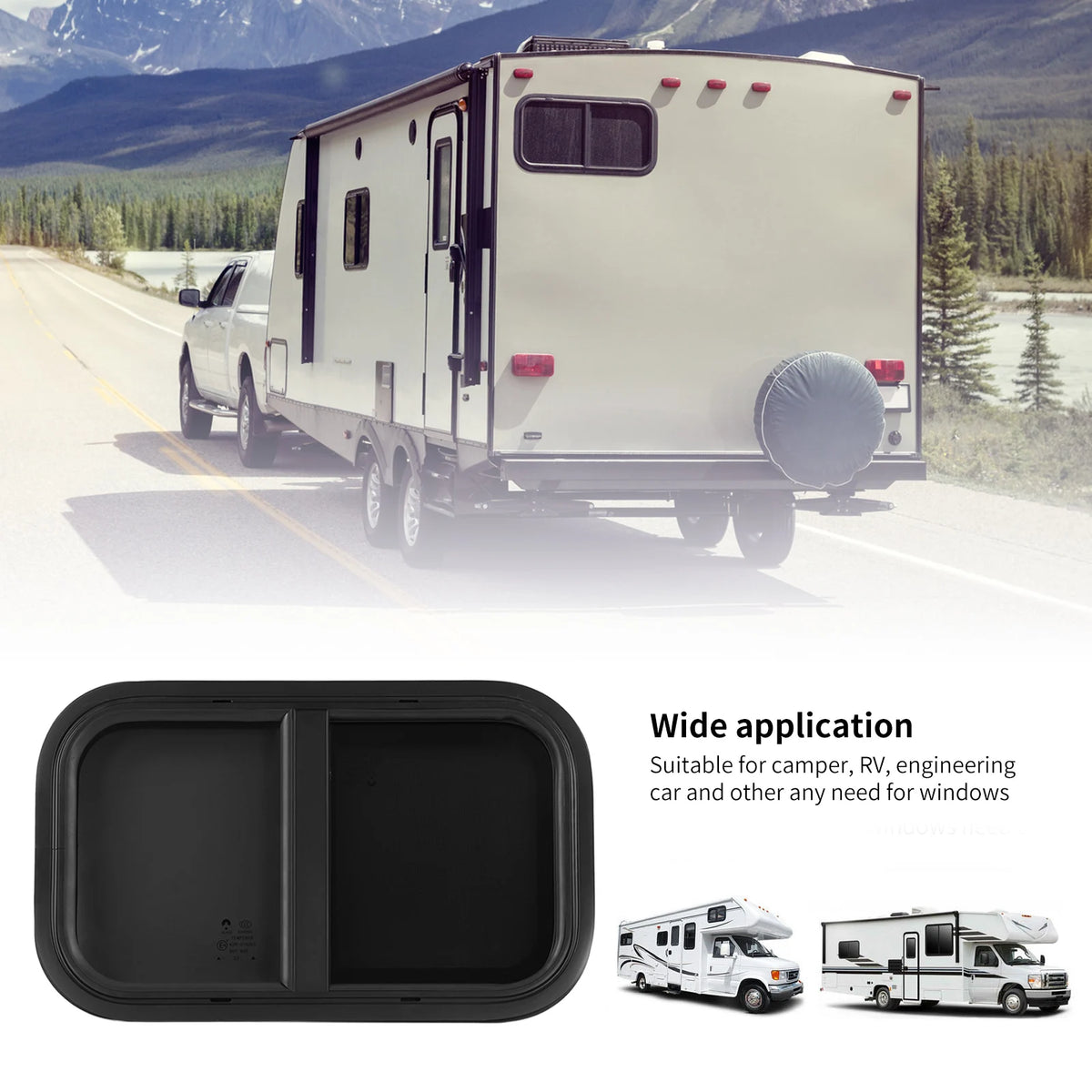 RV Window 535x335mm/21.06x13.18in RV Push Pull Window Rounded Corner Waterproof Sealed UV Proof  - Automotive LED Light